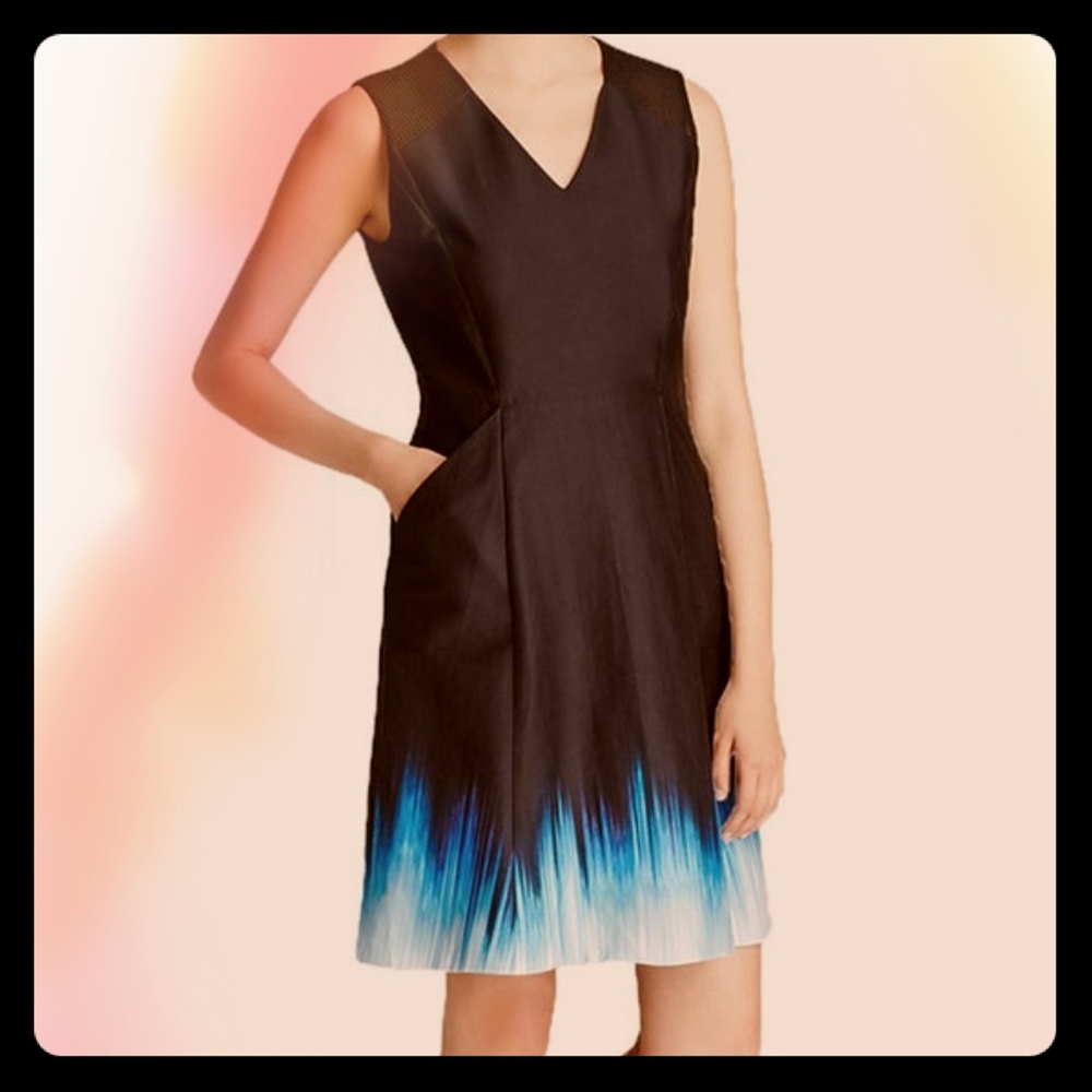 Tahari Fit & Flare Black Dress with Blue Accents